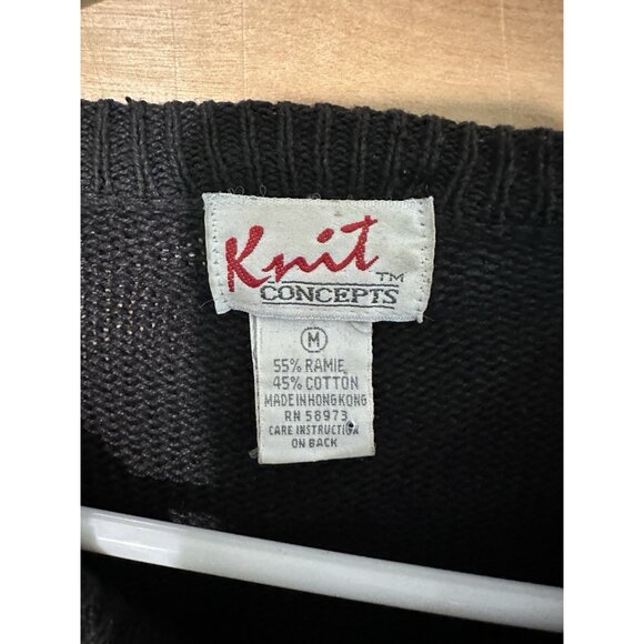 Vtg Knit Concepts Women Med Sweater Black Sequin Retro Disco 80s Shoulder Pads - Picture 4 of 8